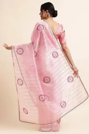 Pink Embellished::Embroidered Organza Bollywood Saree With Blouse