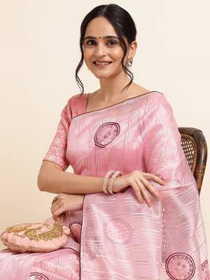 Pink Embellished::Embroidered Organza Bollywood Saree With Blouse 5