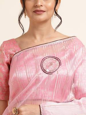 Pink Embellished::Embroidered Organza Bollywood Saree With Blouse 6