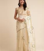 Biege Embellished::Embroidered Organza Bollywood Saree With Blouse