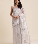 Grey Embellished::Embroidered Organza Bollywood Saree With Blouse