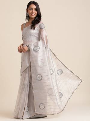 Grey Embellished::Embroidered Organza Bollywood Saree With Blouse 2