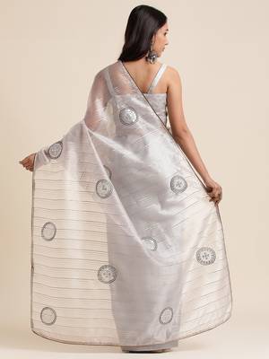 Grey Embellished::Embroidered Organza Bollywood Saree With Blouse 3
