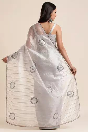 Grey Embellished::Embroidered Organza Bollywood Saree With Blouse