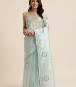 Sea Green Embellished::Embroidered Organza Bollywood Saree With Blouse