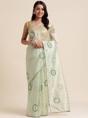 Bottle Green Embellished::Embroidered Organza Bollywood Saree With Blouse 1