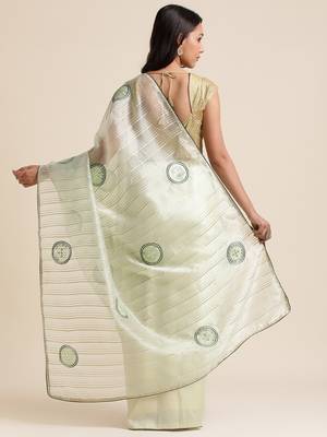 Bottle Green Embellished::Embroidered Organza Bollywood Saree With Blouse 3