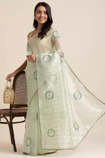 Bottle Green Embellished::Embroidered Organza Bollywood Saree With Blouse