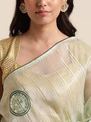 Bottle Green Embellished::Embroidered Organza Bollywood Saree With Blouse 6