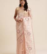 Peach Embellished::Embroidered Organza Bollywood Saree With Blouse