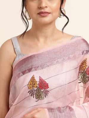 Pink Embellished::Embroidered Organza Bollywood Saree With Blouse 6