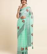 Sea Green Embellished::Embroidered Organza Bollywood Saree With Blouse