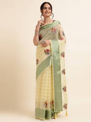 Yellow Embellished::Embroidered Organza Bollywood Saree With Blouse 1