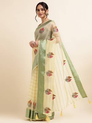 Yellow Embellished::Embroidered Organza Bollywood Saree With Blouse 2