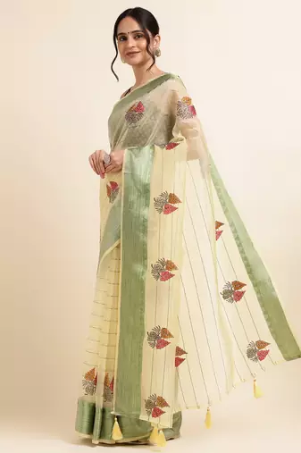 Yellow Embellished::Embroidered Organza Bollywood Saree With Blouse