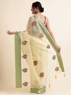 Yellow Embellished::Embroidered Organza Bollywood Saree With Blouse 3
