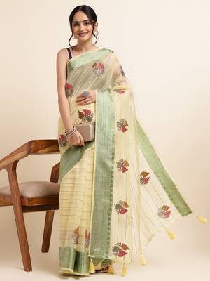 Yellow Embellished::Embroidered Organza Bollywood Saree With Blouse 4