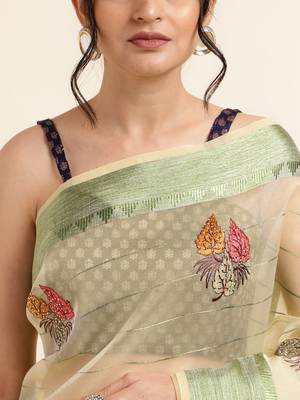 Yellow Embellished::Embroidered Organza Bollywood Saree With Blouse 6