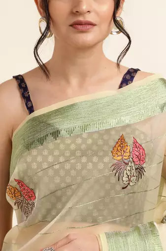 Yellow Embellished::Embroidered Organza Bollywood Saree With Blouse