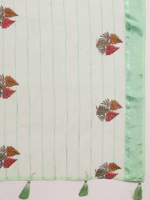 Mint Green Embellished::Embroidered Organza Bollywood Saree With Blouse 7