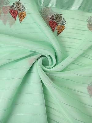 Mint Green Embellished::Embroidered Organza Bollywood Saree With Blouse 9