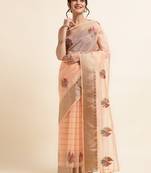 Peach Embellished::Embroidered Organza Bollywood Saree With Blouse