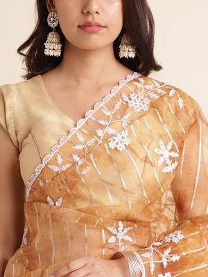 Brown Embellished::Embroidered Organza Bollywood Saree With Blouse 6