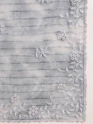 Grey Embellished::Embroidered Organza Bollywood Saree With Blouse 7