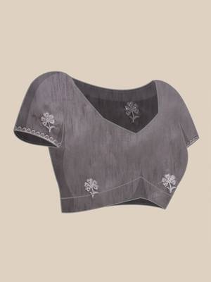 Grey Embellished::Embroidered Organza Bollywood Saree With Blouse 9