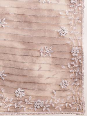 Coffee Embellished::Embroidered Organza Bollywood Saree With Blouse 7