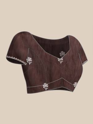 Coffee Embellished::Embroidered Organza Bollywood Saree With Blouse 9
