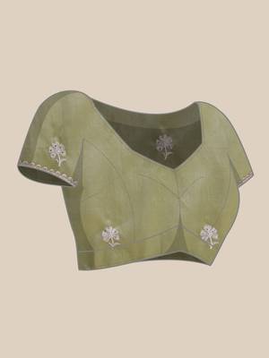 Green Embellished::Embroidered Organza Bollywood Saree With Blouse 9
