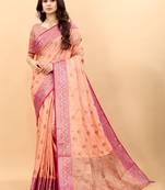 Womens Orange Cotton Silk Woven Saree With Unstitched Blouse