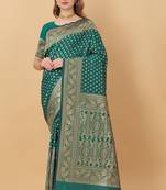 Womens Rama Green Faux Banarasi Silk Woven Saree With Unstitched Blouse