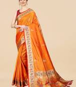 Womens Orange Art Silk Woven Saree With Unstitched Blouse