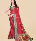 Womens Red Art Silk Woven Saree With Unstitched Blouse