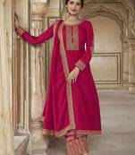 Rani Pink Premium Silk Embroidered Party Wear Salwar Kameez