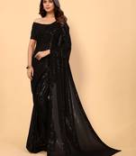 Black Color Sequins Embroidered Bollywood Georgette Saree With Blouse