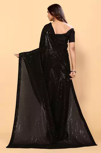 Black Color Sequins Embroidered Bollywood Georgette Saree With Blouse