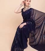 Blue Color Sequins Embroidered Bollywood Georgette Saree With Blouse