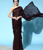 Brown Color Sequins Embroidered Bollywood Georgette Saree With Blouse