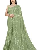 Light Green Color Sequins Embroidered Bollywood Georgette Saree With Blouse
