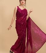 Magenta Color Sequins Embroidered Bollywood Georgette Saree With Blouse