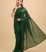 Green Color Sequins Embroidered Bollywood Georgette Saree With Blouse