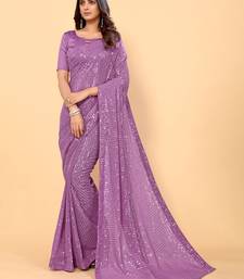 Purple Color Sequins Embroidered Bollywood Georgette Saree With Blouse