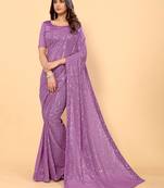 Purple Color Sequins Embroidered Bollywood Georgette Saree With Blouse