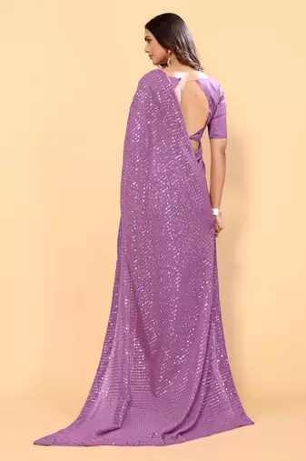 Purple Color Sequins Embroidered Bollywood Georgette Saree With Blouse