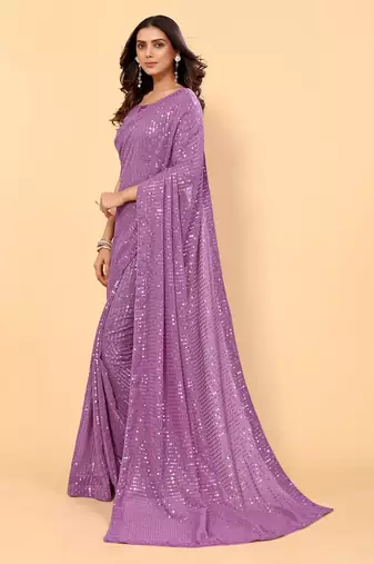 Purple Color Sequins Embroidered Bollywood Georgette Saree With Blouse