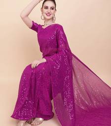 Pink Color Sequins Embroidered Bollywood Georgette Saree With Blouse