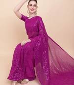 Pink Color Sequins Embroidered Bollywood Georgette Saree With Blouse
